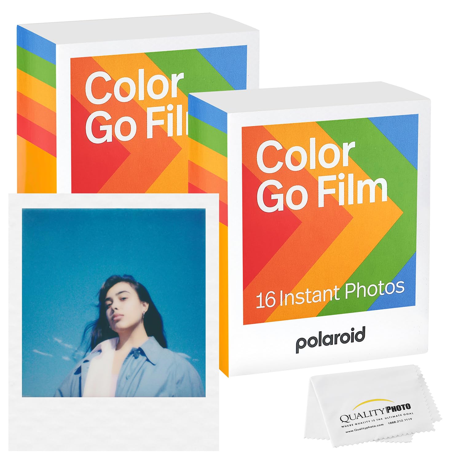 Polaroid Go Color Pellicule, cadre blanc + chiffon en microfibre de qualité (uniquement compatible avec les appareils photo Polaroid Go) (lot de 2 (32 feuilles)
