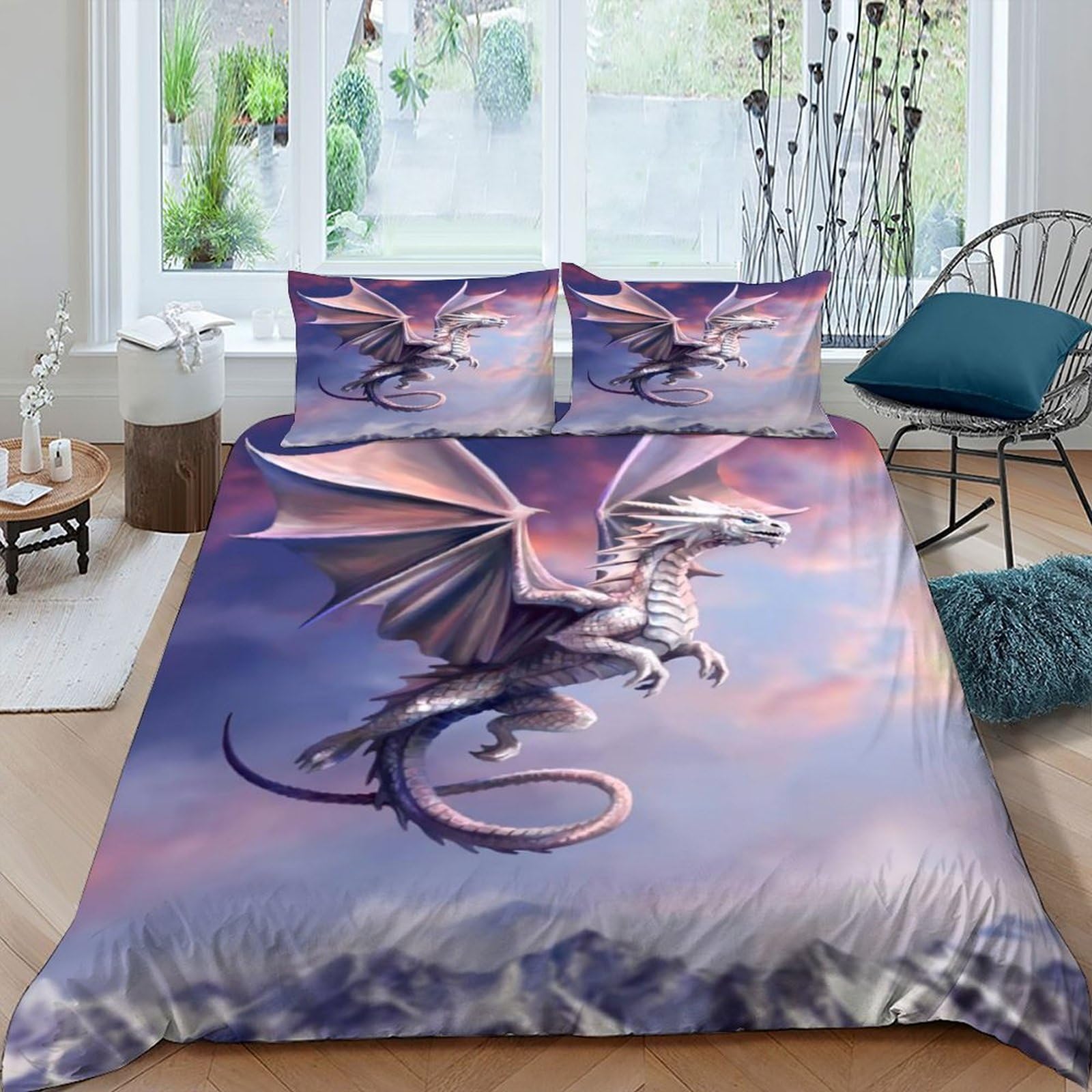 Housse de couette dragon hypoallergénique et anti-transpiration lit King size
