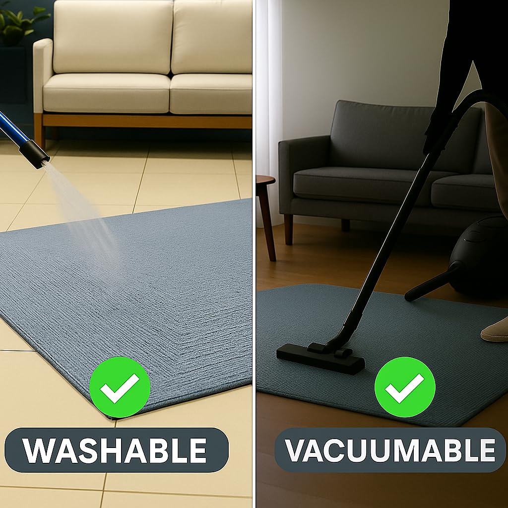 HAMID Outdoor Teppich aus recyceltem PET – Waschbar, Wasserfest & Pflegeleicht – Nachhaltiger In & Outdoor Teppich für Terrasse, Balkon, Garten oder Wohnzimmer (110x60cm, Blau)