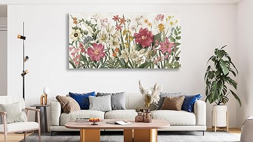 Miniatura 3 de arteWOODS Lienzo botánico para pared, cuadros de flores, decoración de pared, flores silvestres, plantas, obras de arte, impresiones florales rojas