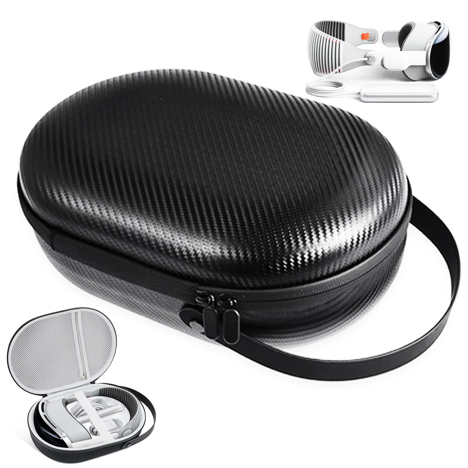 LANSKLBD Funda de transporte rígida de EVA con patrón de fibra de carbono para Apple Vision Pro con espacio de almacenamiento personalizado, impermeable y ligera, bolsa de viaje portátil negra con