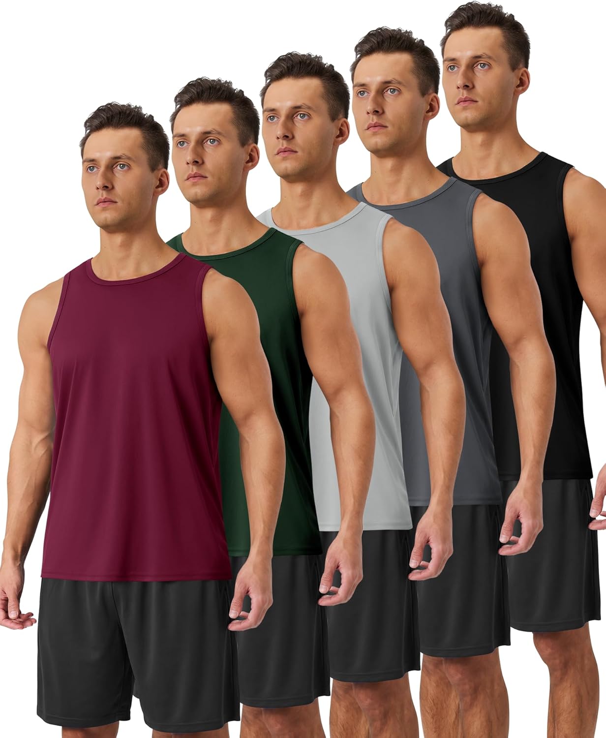 BOOJO 5 Pack Tank Tops Men - Quick Dry Moisture Wicking Summer Workout Muscle Sleeveless Shirts for Gym Beach Running