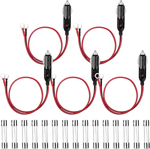 CUZEC Paquete de 5 adaptadores de encendedor de cigarrillos macho de 15 A resistentes con cable de 1.6 pies  1.6 ft 16 AWG para inversor de