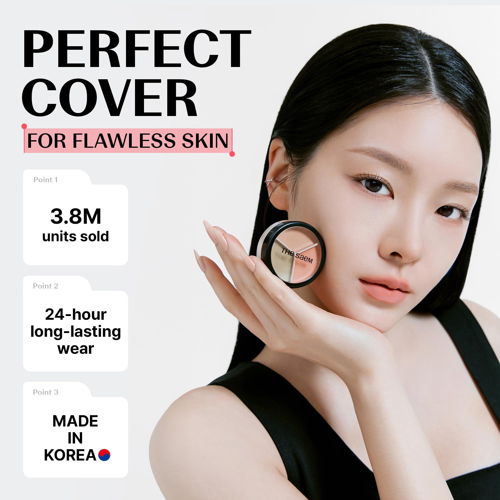 Concealer in dreifachem Topf Cover Perfection von THE SAEM 03 Correct Up Beige + 04 Tone Up Beige für helle bis helle Hauttöne 3 Farben Deckt Pigmentflecken und