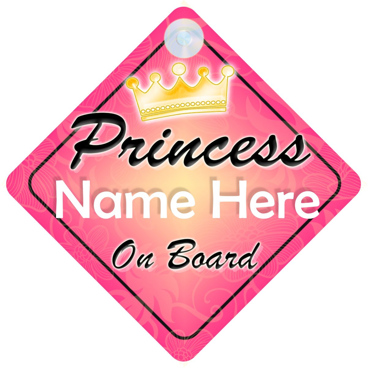 mybabyonboard.co.uk Princess On Board Pink with Crown (017) Personalised Car Sign New Baby Girl/Child Gift/Present