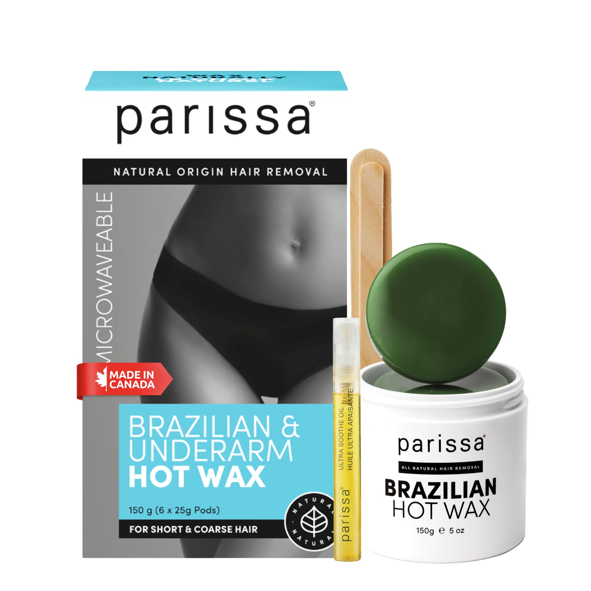 Parissa Microwavable Natural Bikini Hot Wax Kit | No-Strip Hard Wax for Coarse Hair on Bikini & Underarms | Ideal for Brazilian-Style Waxing | 150 g (5 oz) 5 Ounce (Pack of 1)