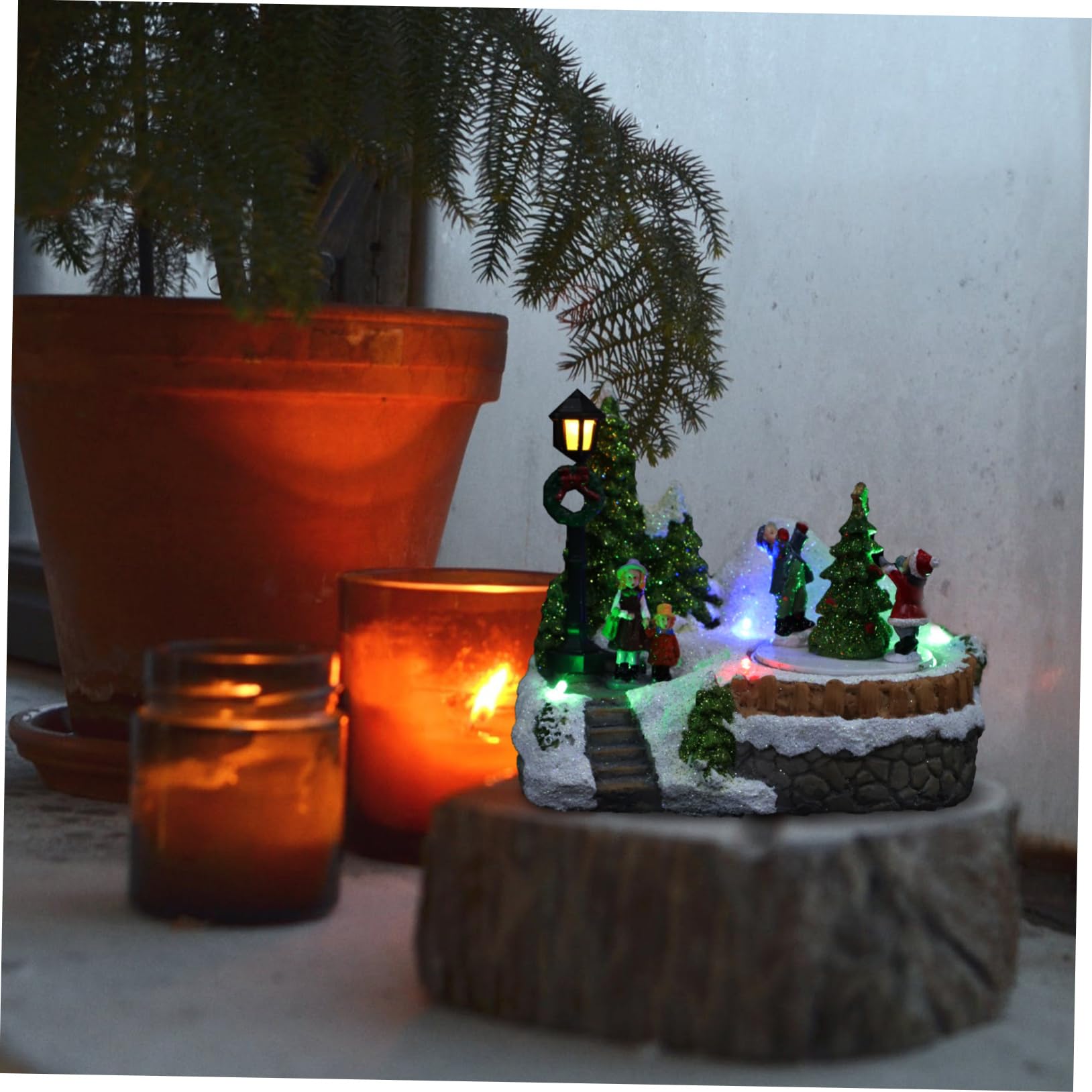 GOOHOCHY Xmas Resin House Decor Led Music Small House Landscape Lighting Decor for Christmas