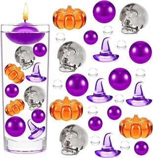 10063Pcs Halloween Vase Filler Decor Set Floating Pearls Skull Head Pumpkin Small Witch Hats Water Gels Bead Vase Filler for Halloween Home Party Decoration