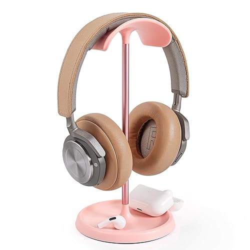 Headphone Stand, Curved Headset Stand with Storage Tray, Heavy Base Gaming Headset Holder for AirPods Max, AirPods Pro, Beats, Bose, Sennheiser, Sony and More (Pink) - Pink