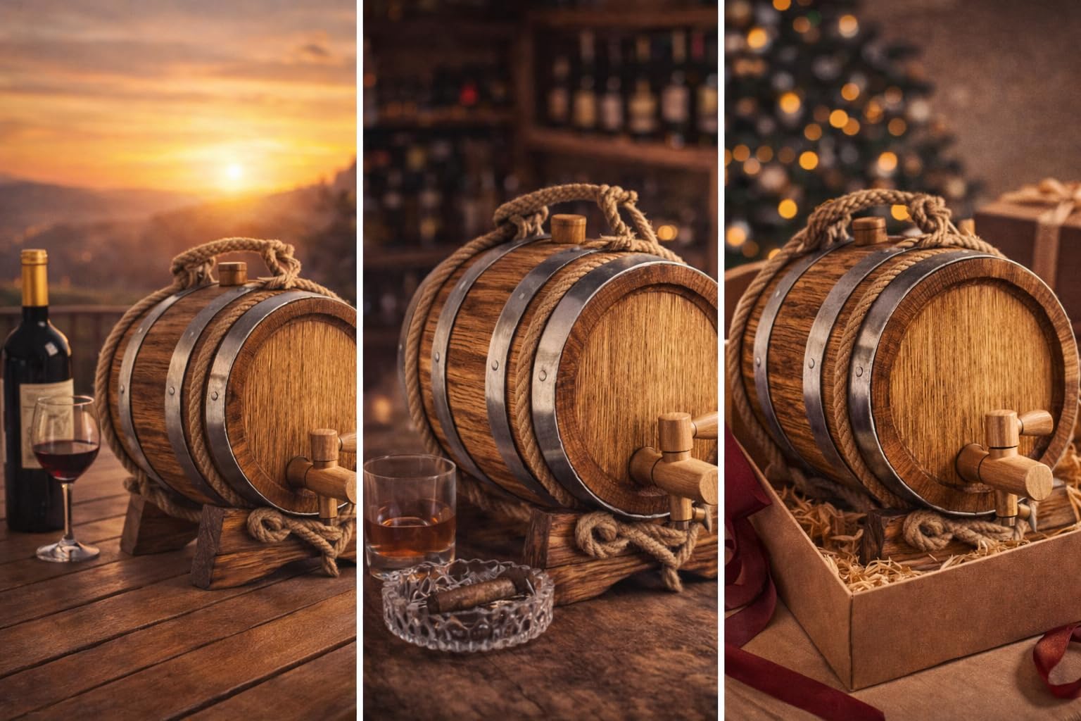 Barril de Roble para Envejecer Vino con Soporte y Grifo – Barrica de Madera Artesanal para Vino, Whisky, Ron o Brandy – Barril Decorativo para Bar o Cocina