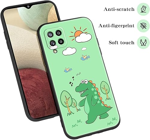 Miniatura 6 de Funda para teléfono Samsung A12, diseño de dinosaurio de dibujos animados, color verde, linda y divertida funda para niñas y mujeres con correa