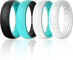 Alianças de casamento de silicone para mulheres, respirável, 2 camadas, 5,5 mm de largura, 1,5 mm de espessura, pacote com 1/4 variado