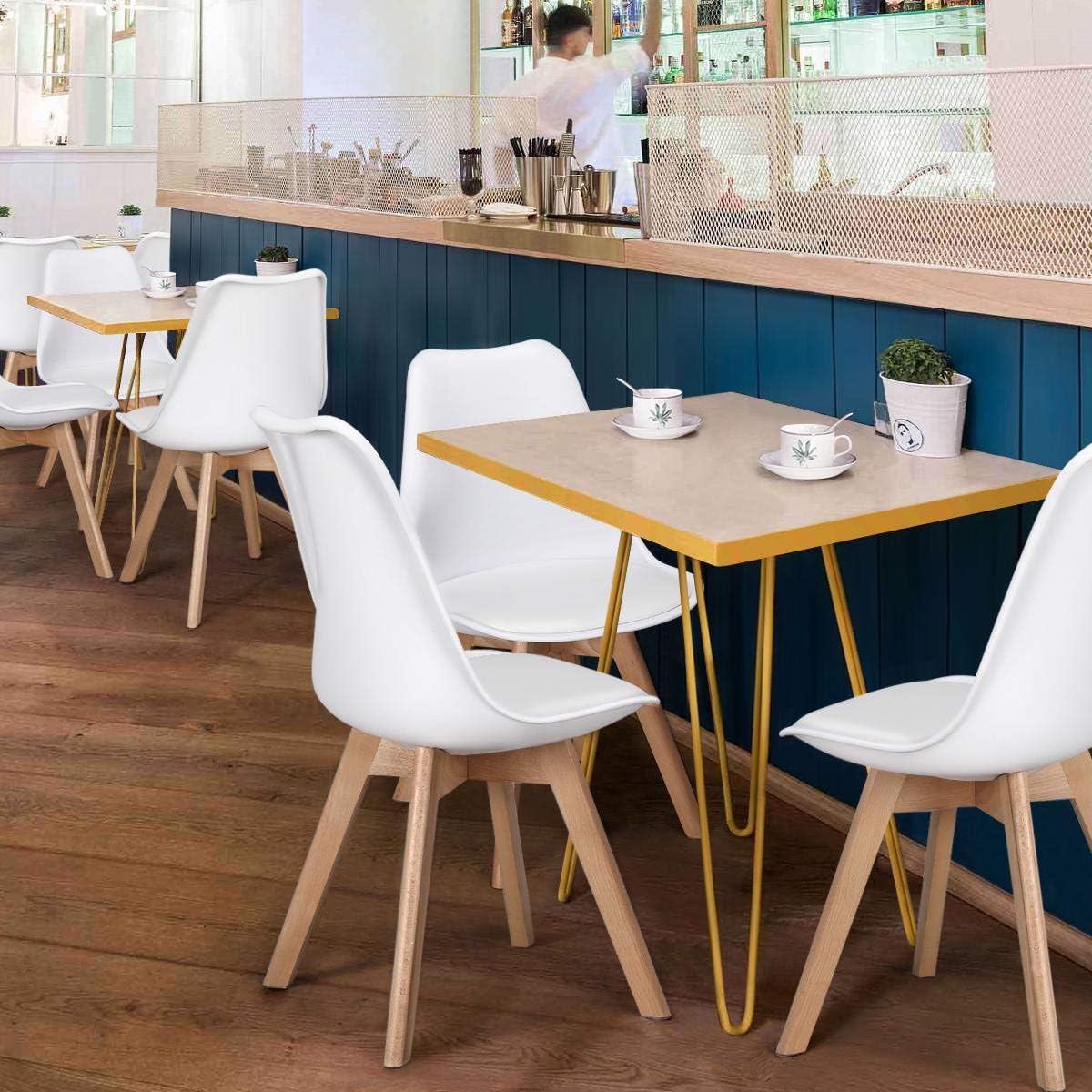 Yaheetech Chairs for Dining Room Dining Chairs DSW Chair Accent Shell Chair with Beech Wood Legs Modern Mid Century Eiffel Inspired Chair Dining Room Chairs Set of 4 Kitchen Chairs White,4Pcs