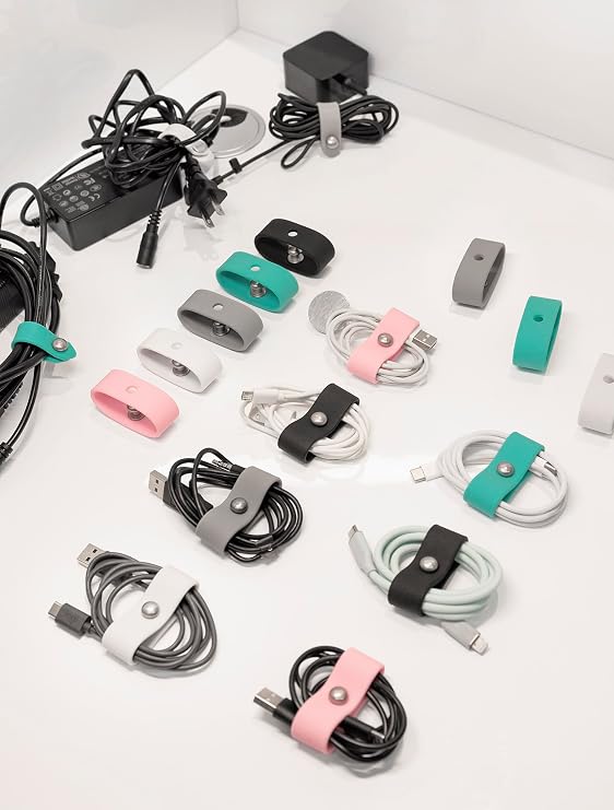 5 Pack Cord Organizer, Ring Cord Keeper, Cable Organizer USB holder, Silicone Cable Ties, Reusable Cord Organizer Cable Straps, Earphone winder, Storage Straps for Electronics, Earbuds