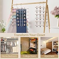Vista 5 de Perchas para pantalones con clips, organizador colgante de armario que ahorra espacio, perchas de falda de 6 niveles con gancho giratorio de 360