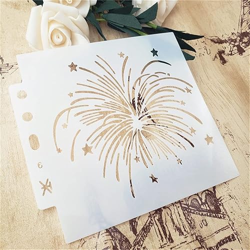 Miniatura 3 de Plantillas de pintura de plástico PET con diseño hueco de fuegos artificiales, perfectas para diseño textil, decoración de pared, ventana, papel,