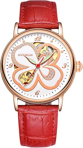 RORIOS Reloj de esqueleto para mujer, reloj automático de cuerda automática con correa de cuero, reloj de pulsera para mujer