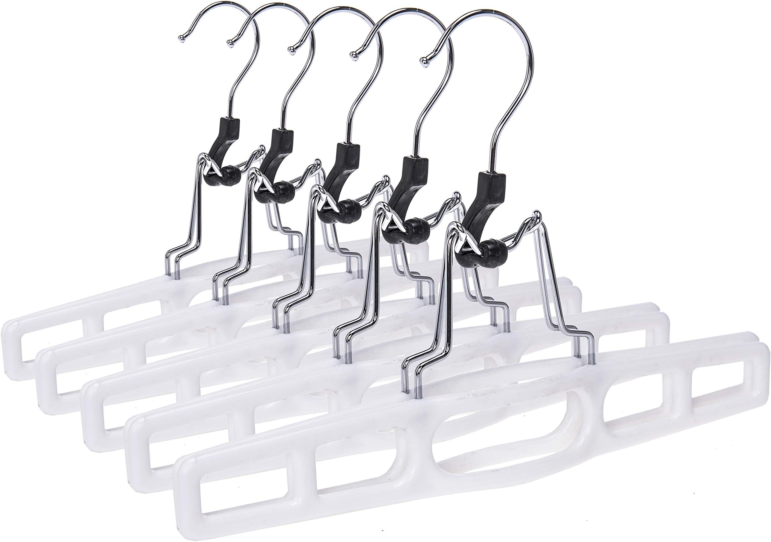 Quality Hangers 10 Pack Premium Skirt Hangers - Thin Space Saving Pant Hangers Set with Clamp, Shorts Hangers with Heavy Duty Locking Clasp, Multipurpose Jean Hangers Set - White