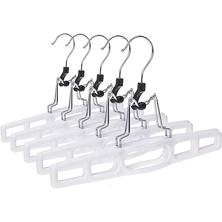 Premium Skirt Hangers 10-Pack - Thin Space-Saving Skirt Hanger Set with Clamp, Pant Hanger 10-Piece Set, Shorts Hangers with Heavy-Duty Locking Clasp, Multipurpose Quality Jean Hangers Set (White, 10)