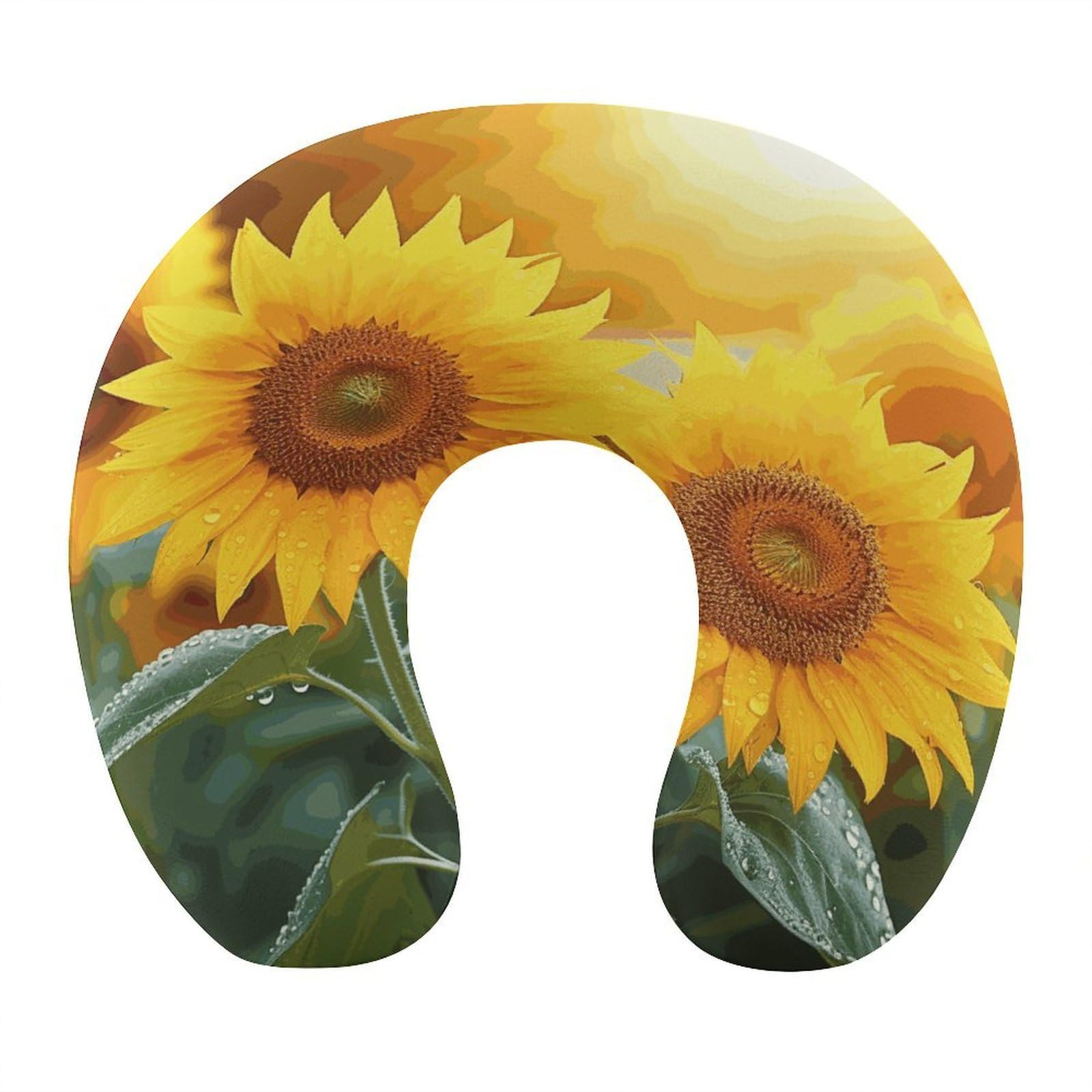 FekiLoot Sunflower Flowers Travel Pillow,U Shaped Office Napping Pillow Support Neck and Head Comfortable Travel Neck Pillow U Shape Sleeping Essentials for Long Haul Flights