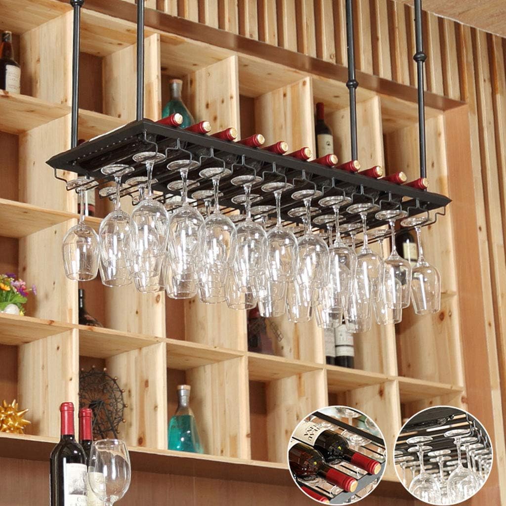 Wine Racks Ceiling Metal Wine Bottle Holder Hanging Stemware Glass Holder Storage Rack Home & Kitchen Decor, Save Space, for Bars, Restaurants/80 * 35Cm