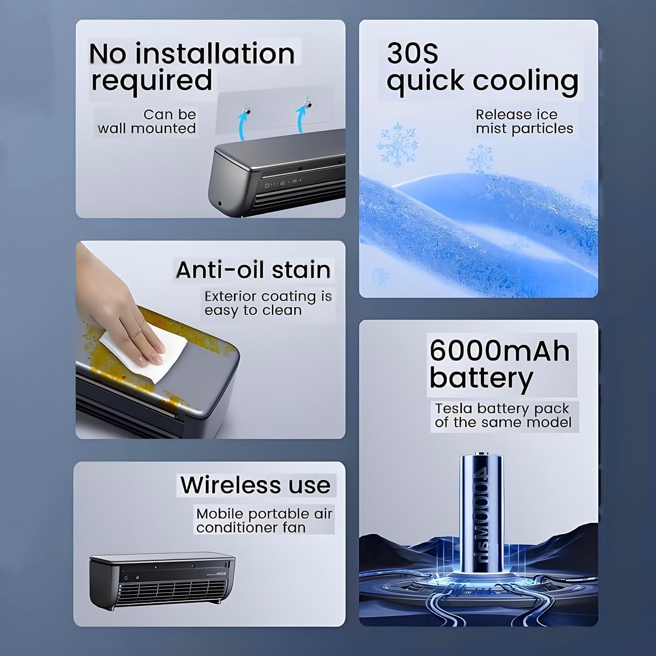 Small Room Mini Air Conditioner Portable, Ductless Mini Ac Unit Cooler, Wall Cooler No Window with Remote Control 3 Speed Fan for Home Kitchen & Bedroom Use(Black)