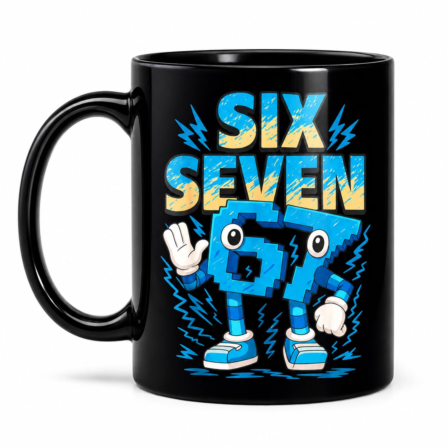 Aurelx 67 Gifts Coffee Mugs, Humorous 67 Meme Cute Mug with Blue Pattern, Six Seven Coffee Cups Ceramic for Fans Enthusiasts for Office Home, Funny Internet Meme Gift Use