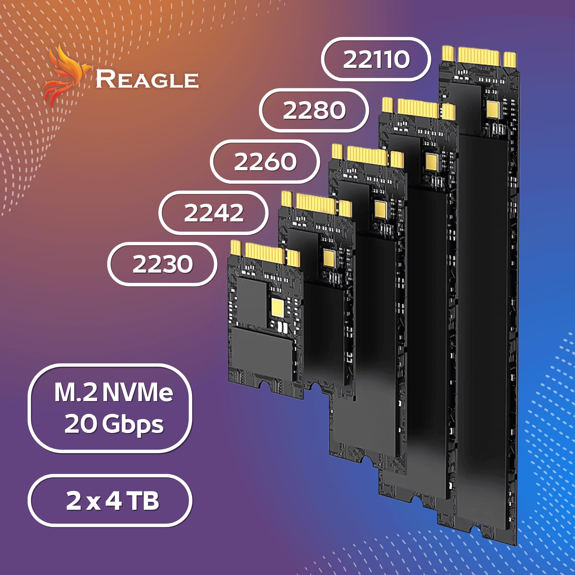Reagle Stacja dokująca do dysków twardych Pocket Cloning Station NVME PCIe M.2 M Key 2230 / 2242 / 2260 / 2280 USB-C 3.2, 2X 4TB SSD Adpater 20 Gbps