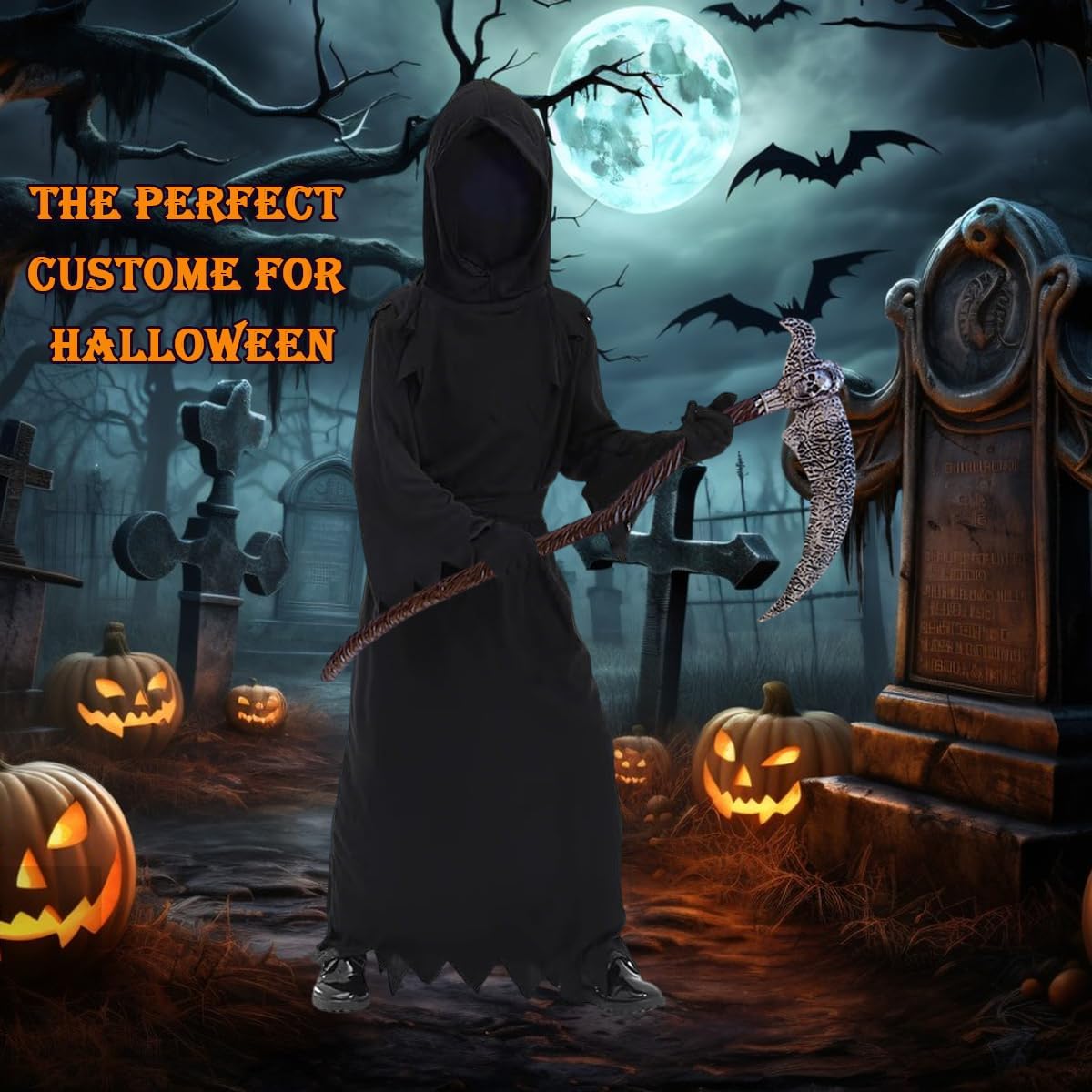 Kostium męski Żniwiarz, kostium na Halloween, dla chłopców, dziewczynki, straszne przebranie, na Halloween, imprezę, karnawał, Cosplay, 130 cm