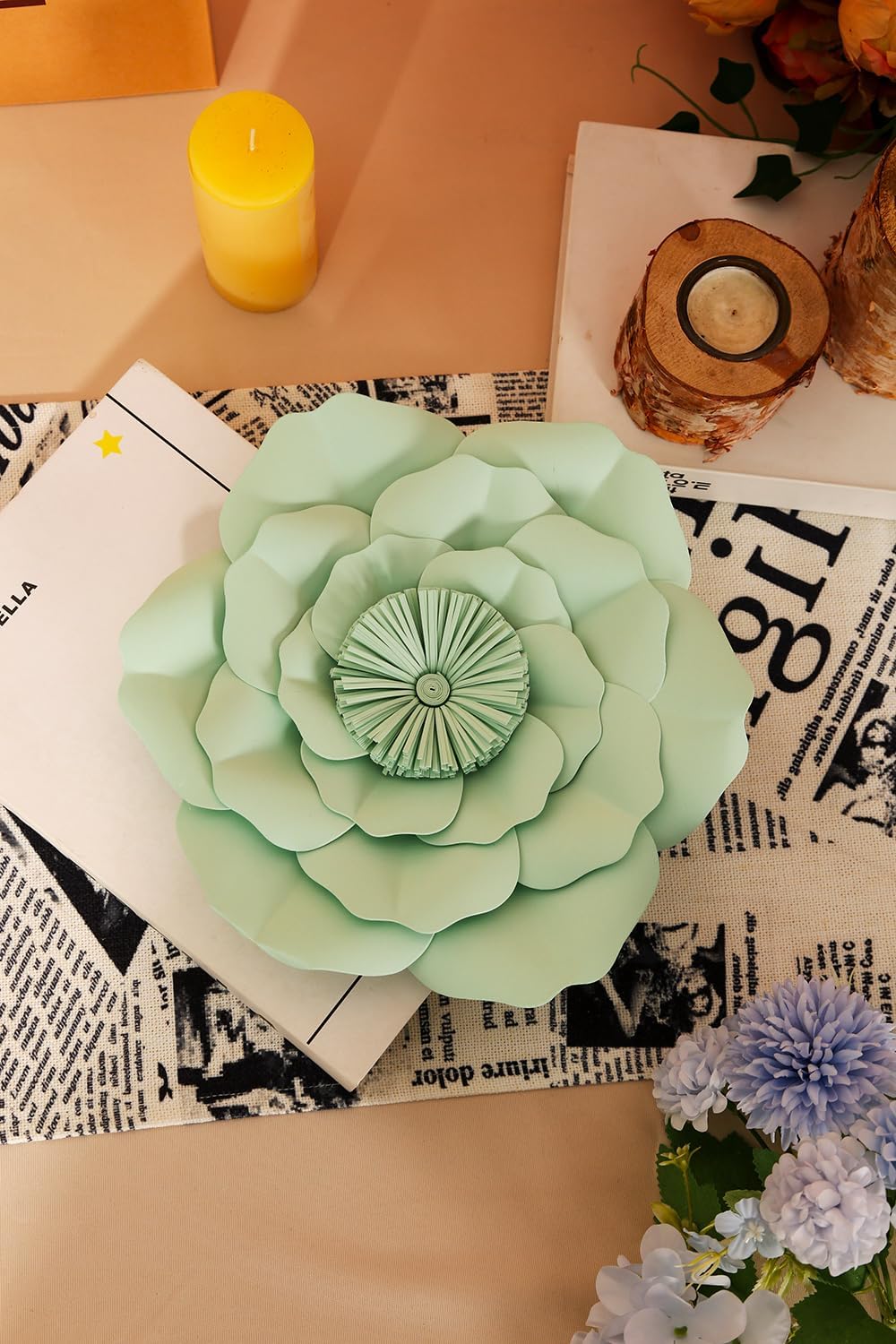 Paper Flower Decorations for Wall, Wedding Backdrop, Bridal Shower, Birthday Party, Nursery Wall Decor, Baby Shower (Mint, Coral, White Set of 6)