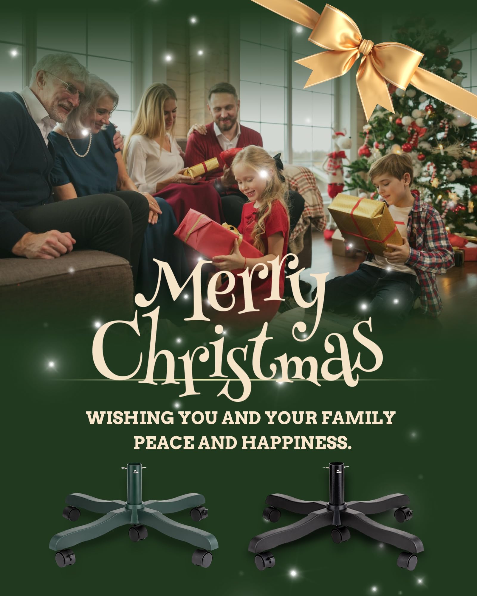 Base per Albero di Natale: Supporto base Piede Albero Natale Regolabile con Ruote Piedistallo Alzata Albero di Natale Finto Christmas Tree Stand Artificial - Fino a 2 m Diametro 1.8-3.5 cm Right Verde
