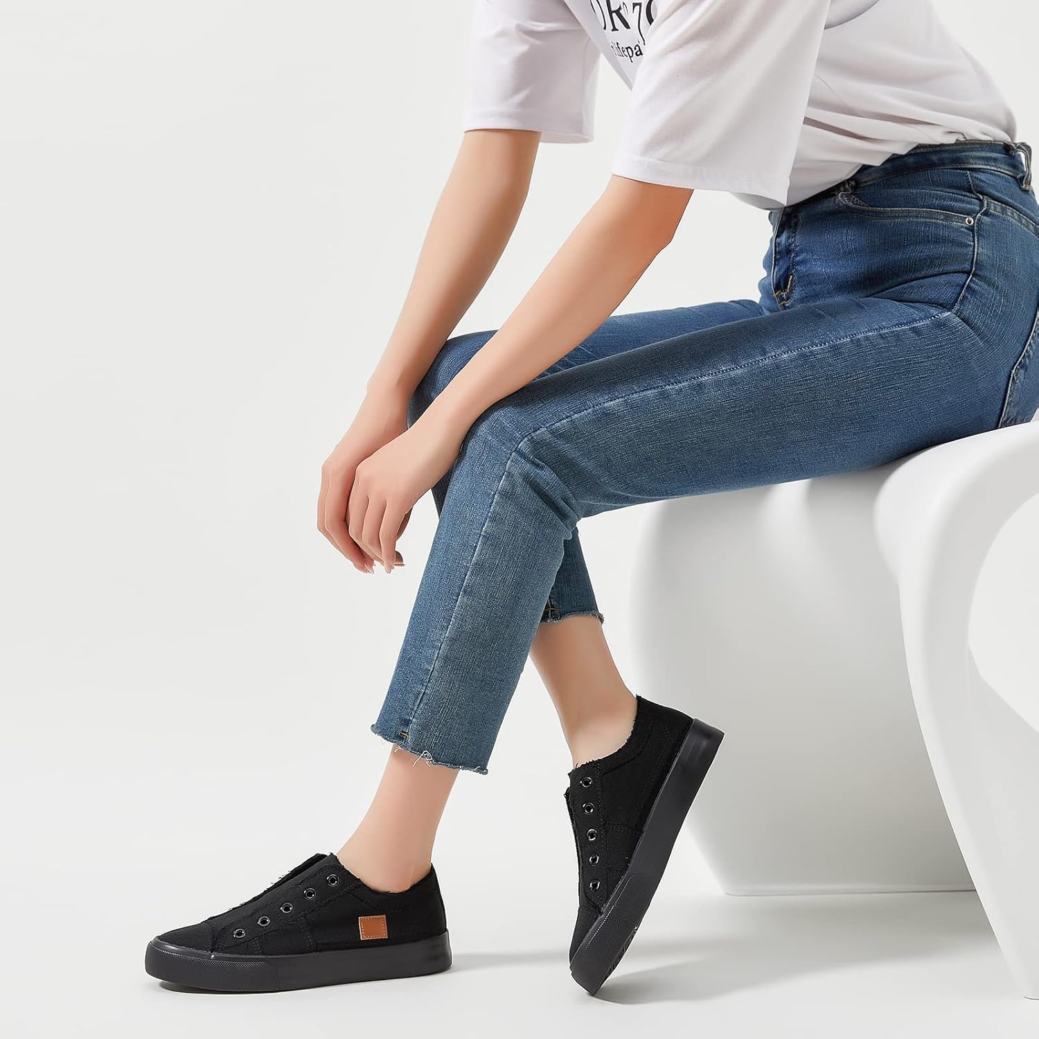 Women's Slip on Shoes Non Slip Fashion Canvas Sneakers Low Top Casual Shoes - Image 8