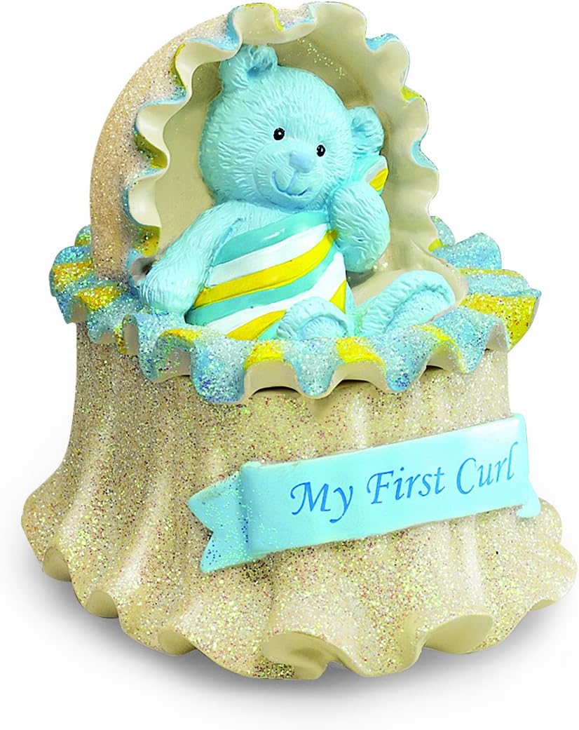 Russ Berrie My First Teddy Crib First Curl Keepsake Box, Blue (Discontinued by Manufacturer)