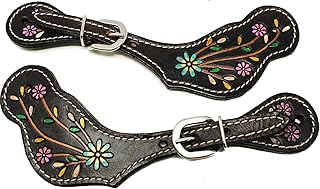 CHALLENGER Horse Western Cowboy Boot Leather Floral Tooled Spur Straps 74HR05