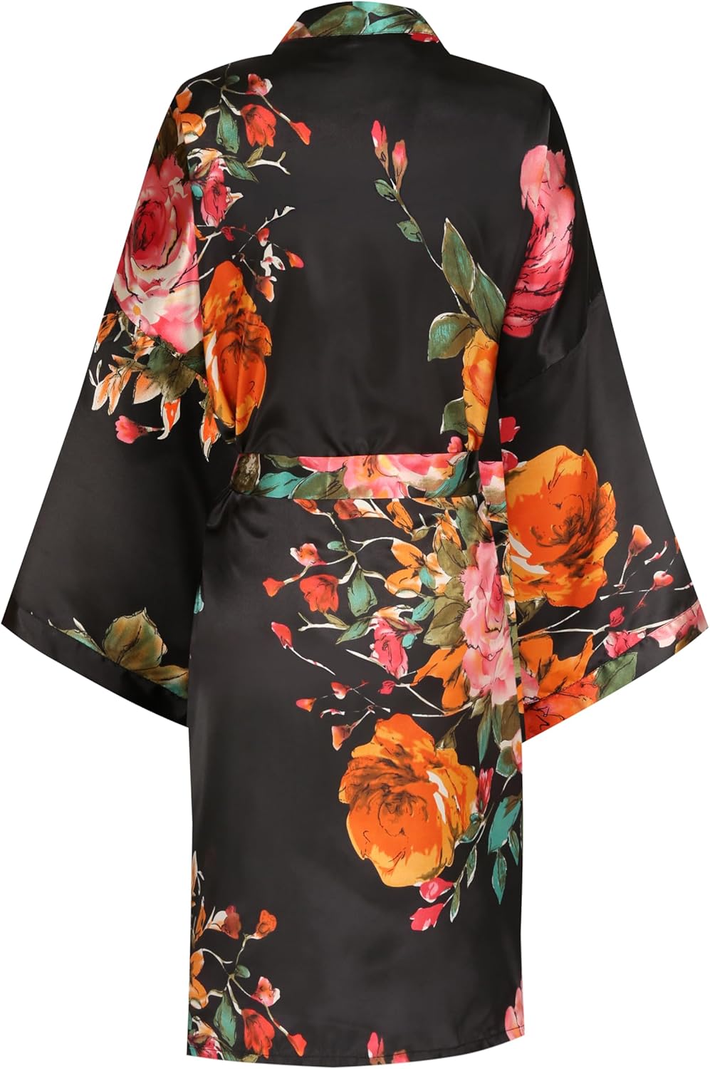Women's Plus Size Floral Silky Robes Bride Bridesmaid Short Satin Bathrobe Kimono Loungewear Dressing Gown - Image 5