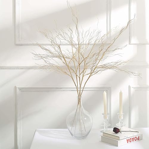 Miniatura 8 de Efavormart - Paquete de 4 rellenos de florero de ramas de tallo largo de 39 pulgadas de oro metálico, para manualidades, flexibles, ramas rizadas,