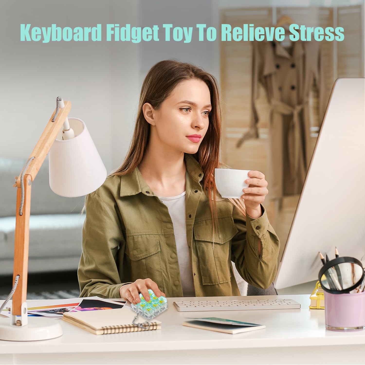 Keyboard Fidget Toy – Fidget Keychain with Led Light Button Green ...