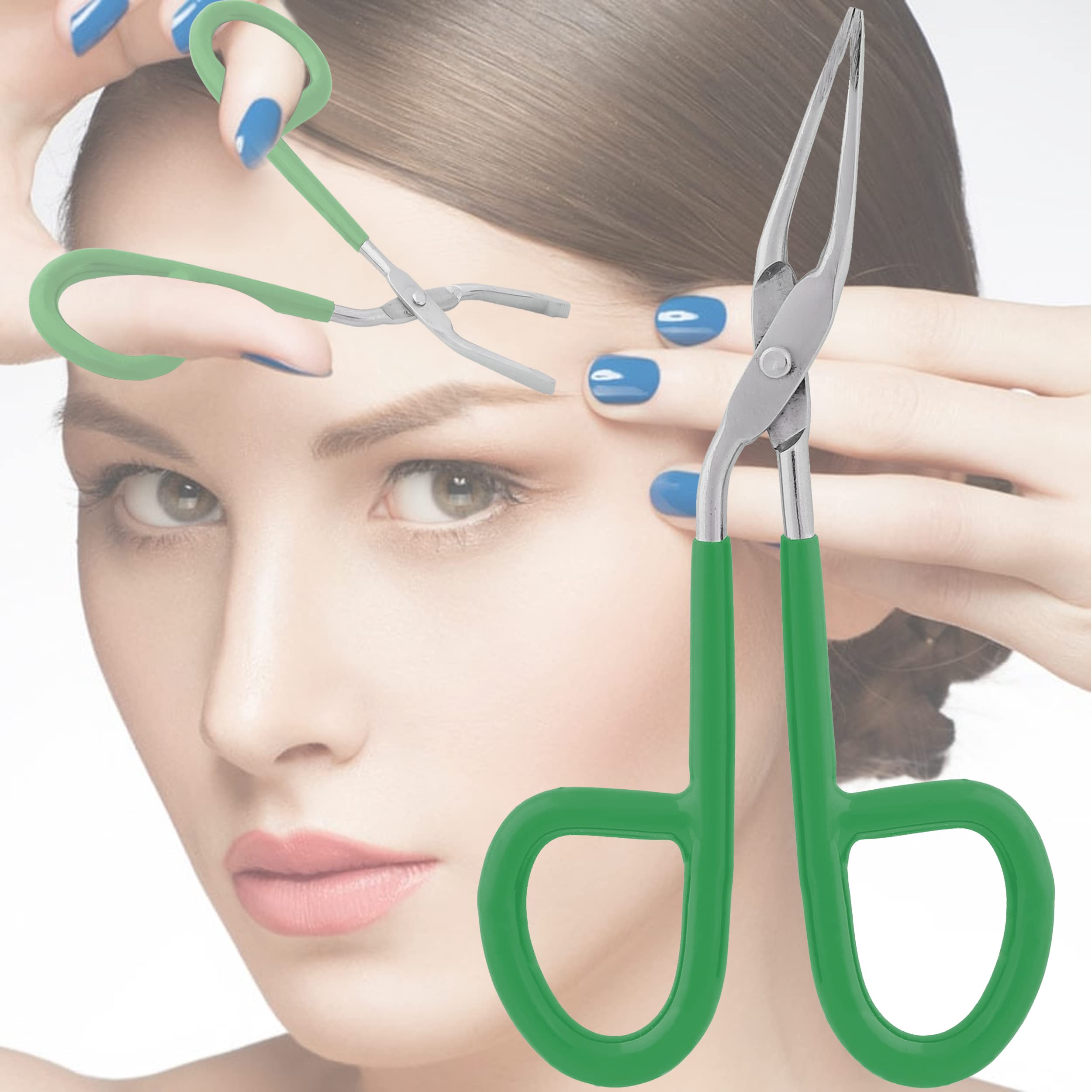 Professional Scissor Handle Tweezers Stainless Steel Shape Tool 'Eyebrow Nose Hair Clip Tweezer Remover for Lady Women (Green Pvc Handle)