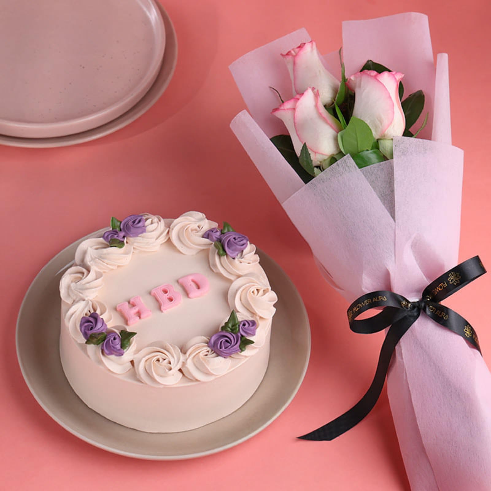 FlowerAura Premium Combo of Fresh Live 3 Pink Roses Flower Bouquet With 500g Vanilla Cake | Birthday Gift For Girlfriend, Boyfriend, Husband, Wife, Parents, Friends & Colleagues (Same Day Delivery)-image-27