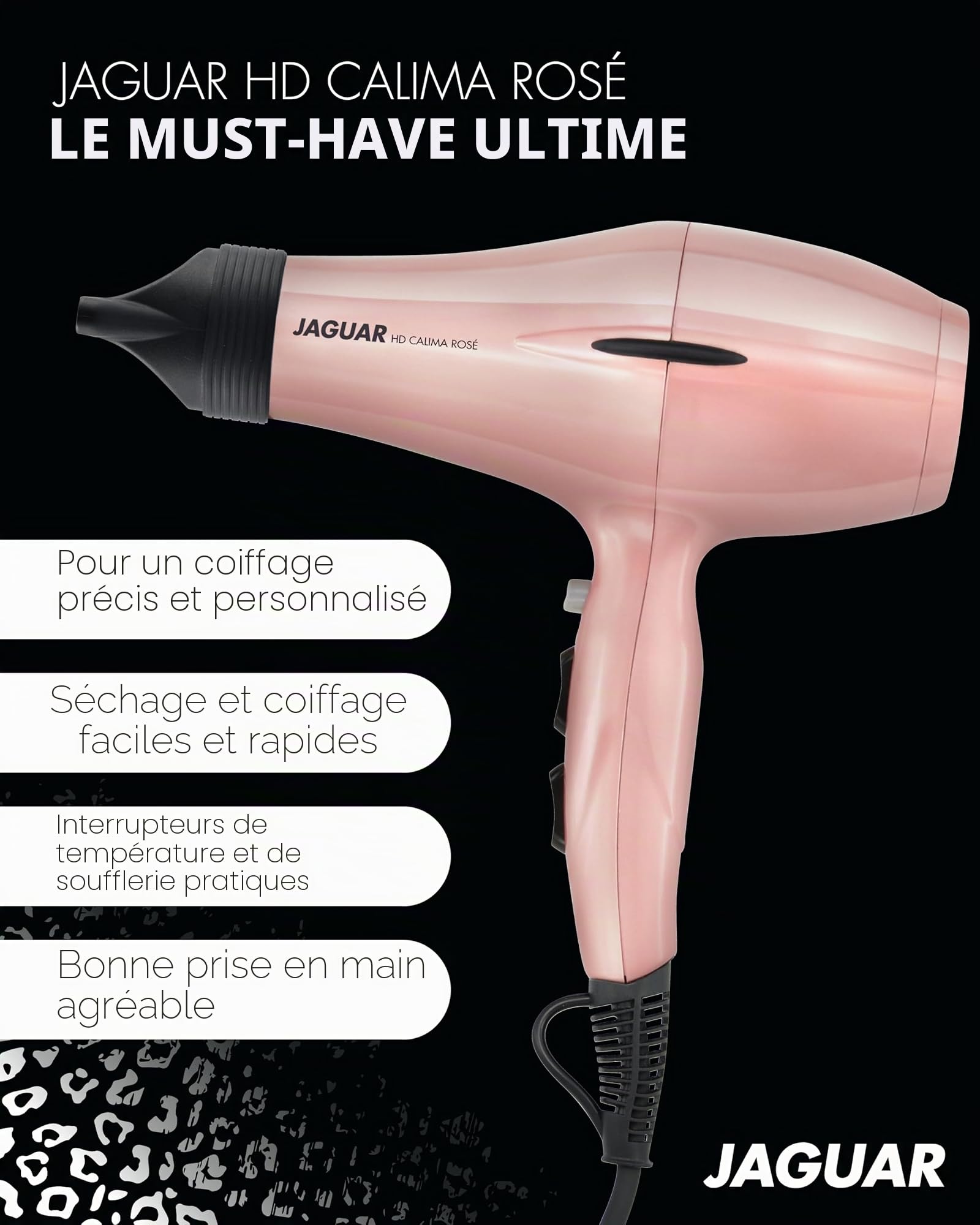 JAGUAR Sèche-cheveux HD Calima Rosé - Puissant sèche-cheveux professionnel avec bouton froid instantané et réglages individuels de chauffage et de soufflerie pour des styles uniques