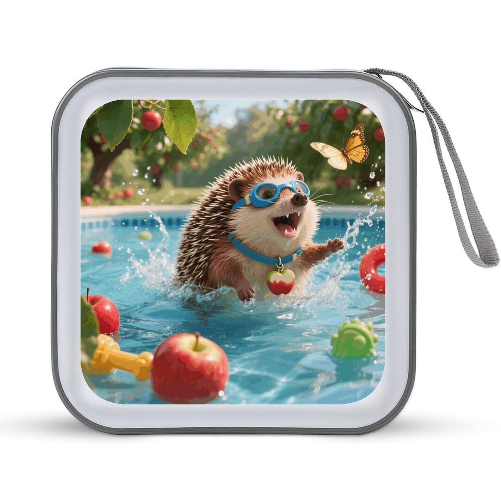 VstaDank Hedgehog Pool Dash CD Case Portable Zipper CD Case 40 Capacity Hard Plastic DVD Cases Holder Large Storage Disc Wallet Bag for Car Home Travel DVD Collection Bag