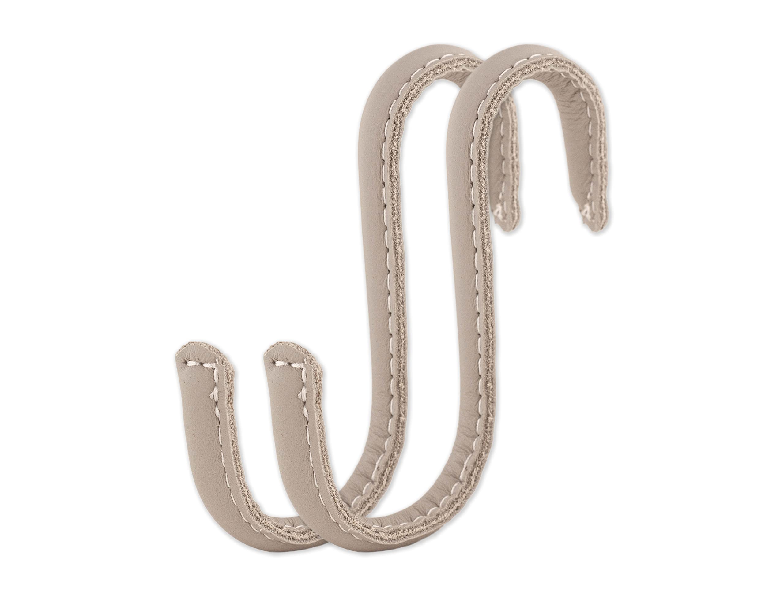 Brute Strength - Ganci a S con rivestimento in pelle pieno fiore - 2 pezzi - Grigio chiaro - 10 cm Ganci da appendere in acciaio inox per cucina, officina, bagno