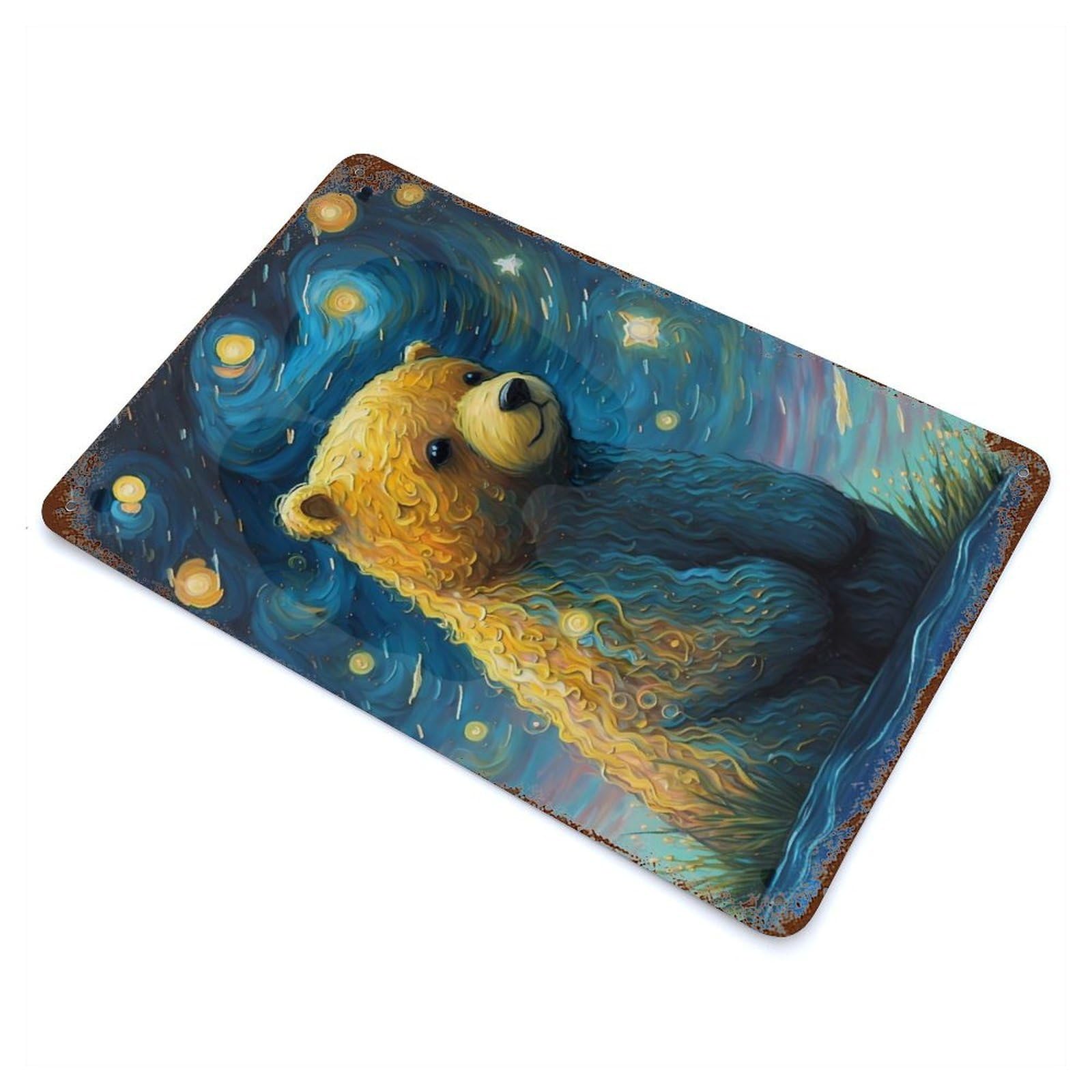Rust Effect Bear Imaginary Weathered Tin Sign 11.8"x7.9", Retro Wall Decor for Garage, Bar And Workshop Decor