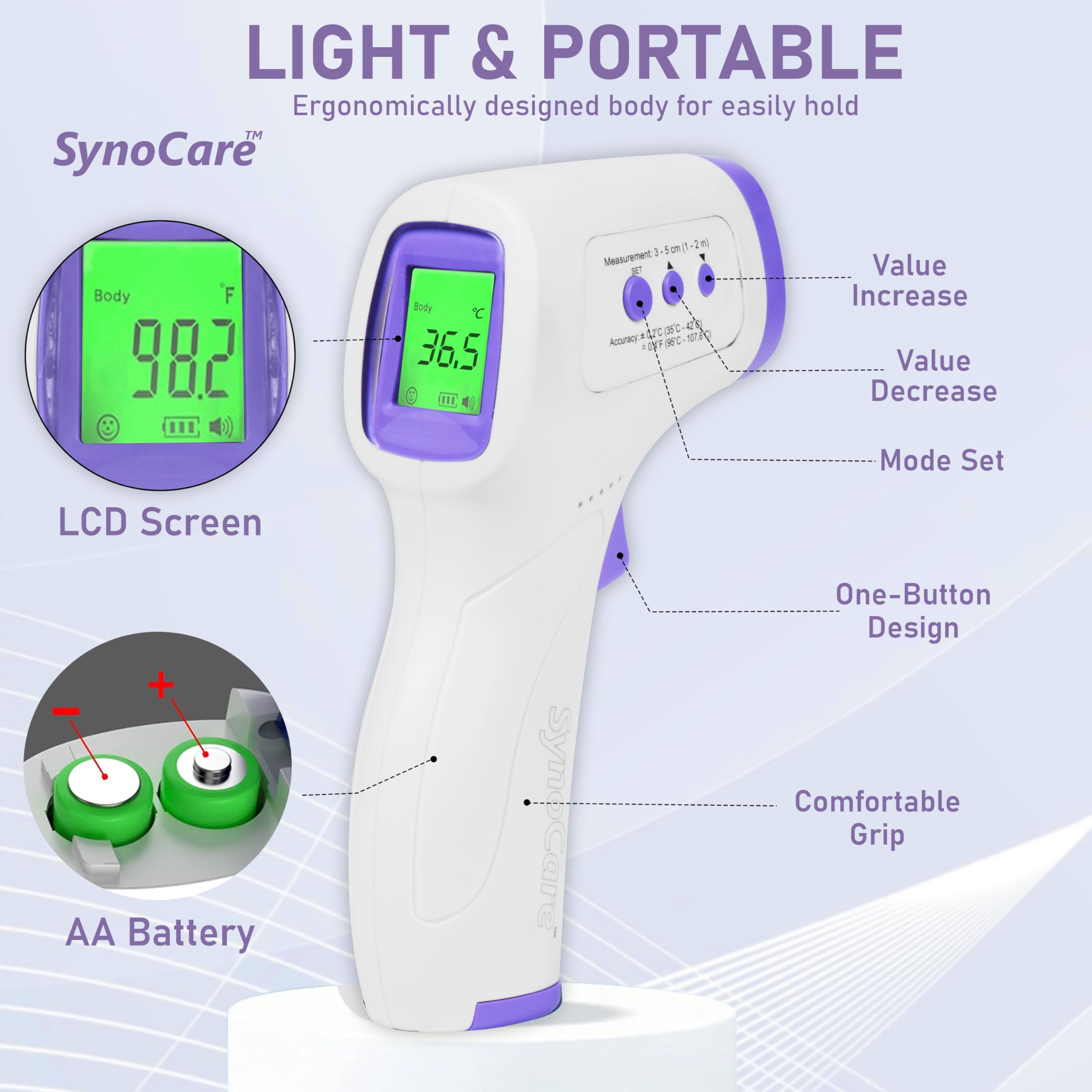 SYNOCARE Digital Infrared Thermometer for Fever β Non-Contact, Quick Read Infrared Thermometer Temperature Gun for Adults & Children, Accurate Digital Thermometer & Easy to Use (Battery Included) 1