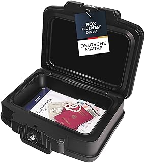 HMF 250452 Feuerfeste Wasserdichte Dokumentenbox | DIN A4 | 44,5 x 16,5 x 33 cm | schwarz