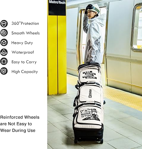 Miniatura 6 de XCMAN Bolsa de snowboard con ruedas de 63 a 75 pulgadas de longitud ajustable para botas de snowboard de viaje aéreo
