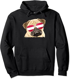 Pug Dog Austrian Flag Sunglasses Pullover Hoodie