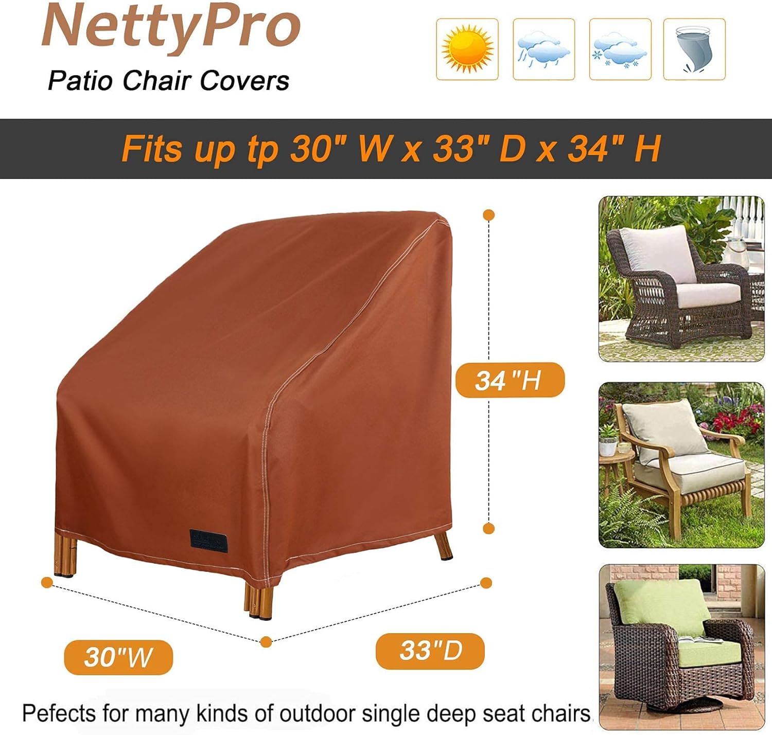NettyPro Waterproof Patio Adirondack Chair Covers 2 Pack Outdoor Furniture Covers for Deep Lounge Seat Chair (2 Pack - 30”W x 33”D x 34”H)