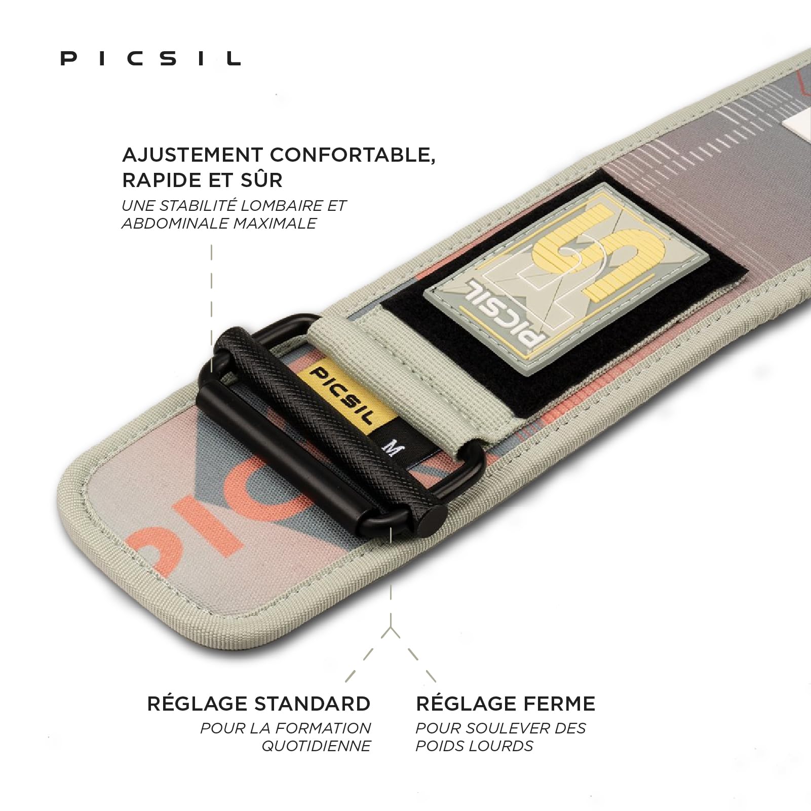 PICSIL - Ceinture Lombaire Lockpro en Néoprène, Support Powerlifting, Cross Training et Functional, Double Fermeture Réglable