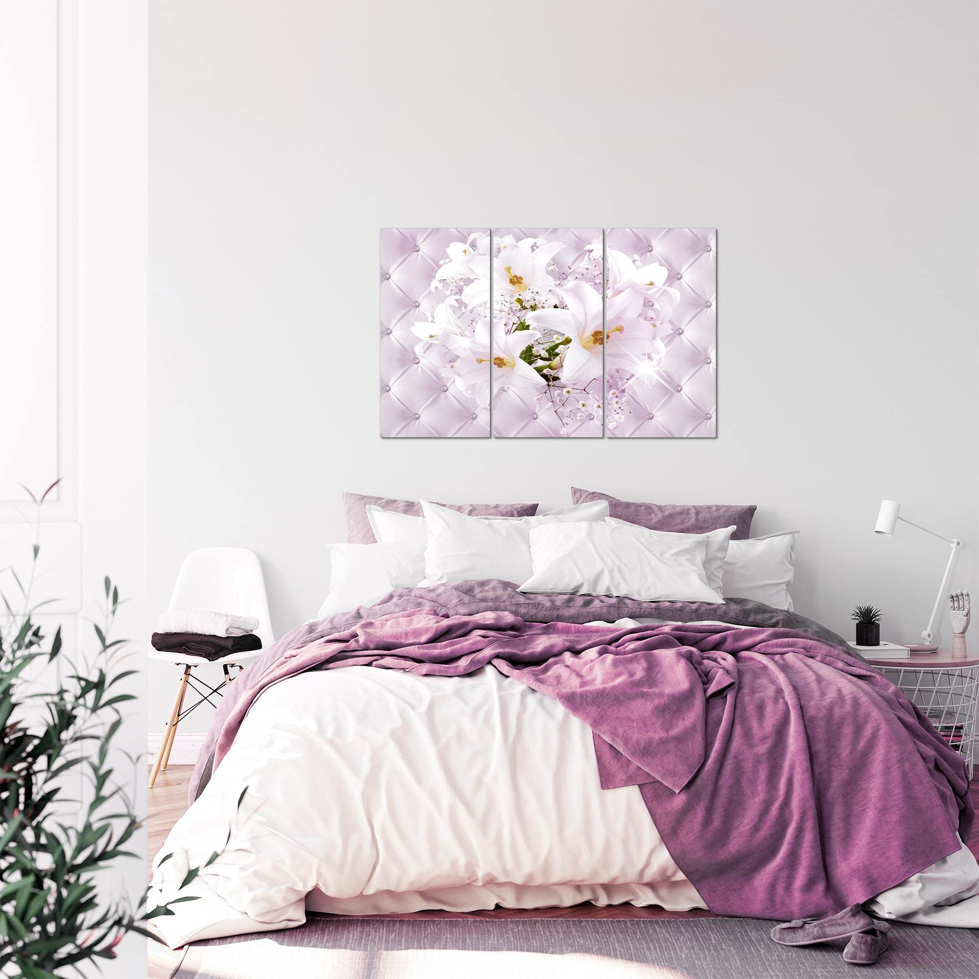 Runa Art Fiori Gigli Quadri Soggiorno Grande Pink Viola Astratto 120 x 80 cm 3 Pezzi Decorazione Murale 030431b